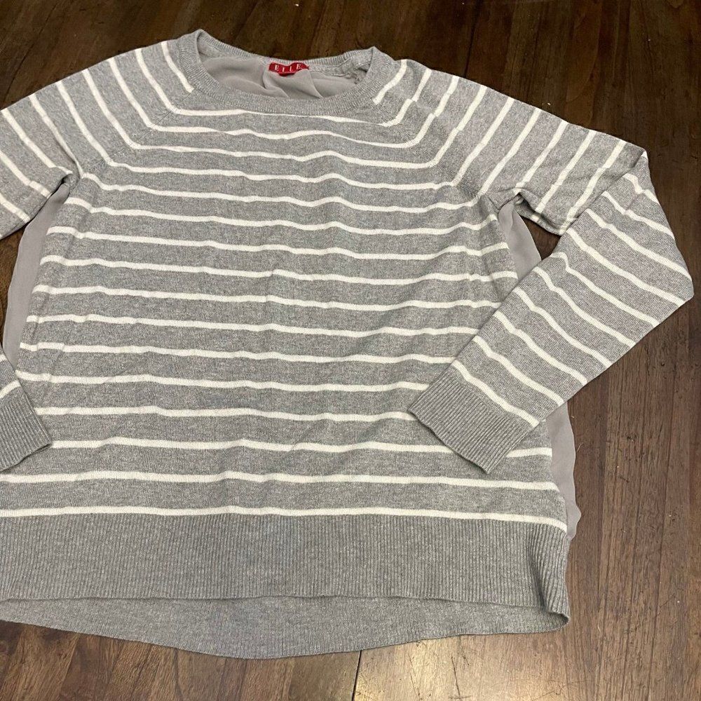 Elle Solid Back Stripes Front Lightweight Sweater - Picture 10 of 10